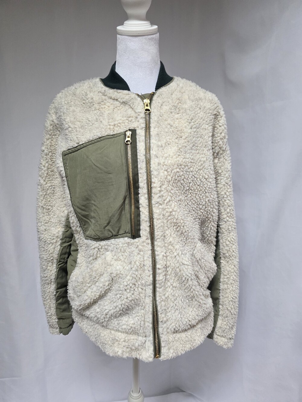 Free People We The Free Rivington Sherpa Jacket Cream Olive XS
